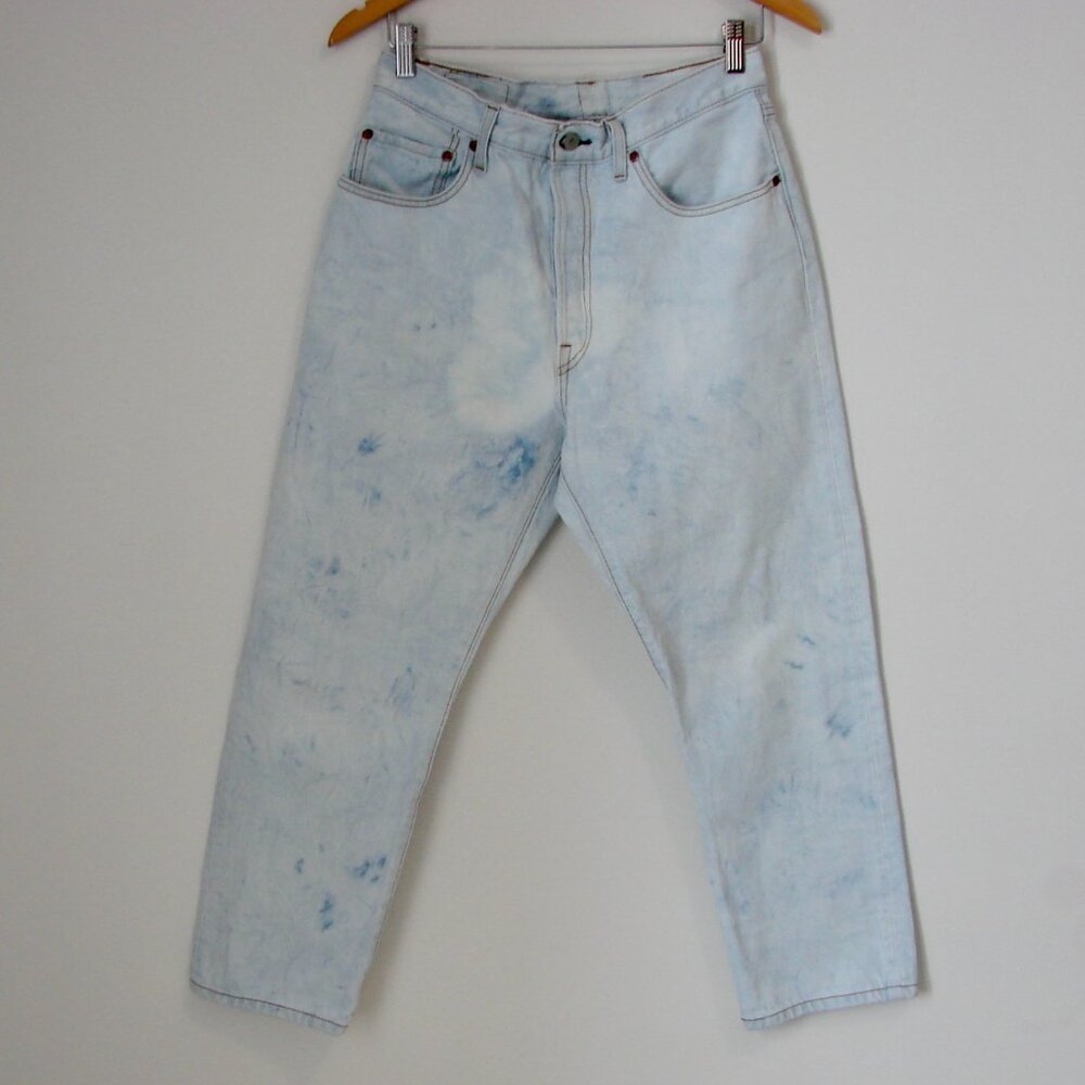 Levi's 501 Light Wash Jeans Bleached Look Straight Button Fly Red Tab 29 x 26